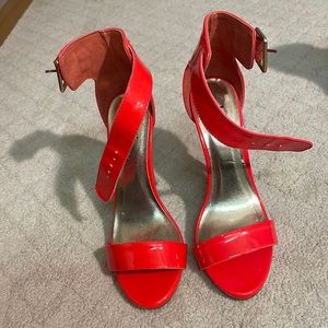 Bright orange/red buckle heels brand-new